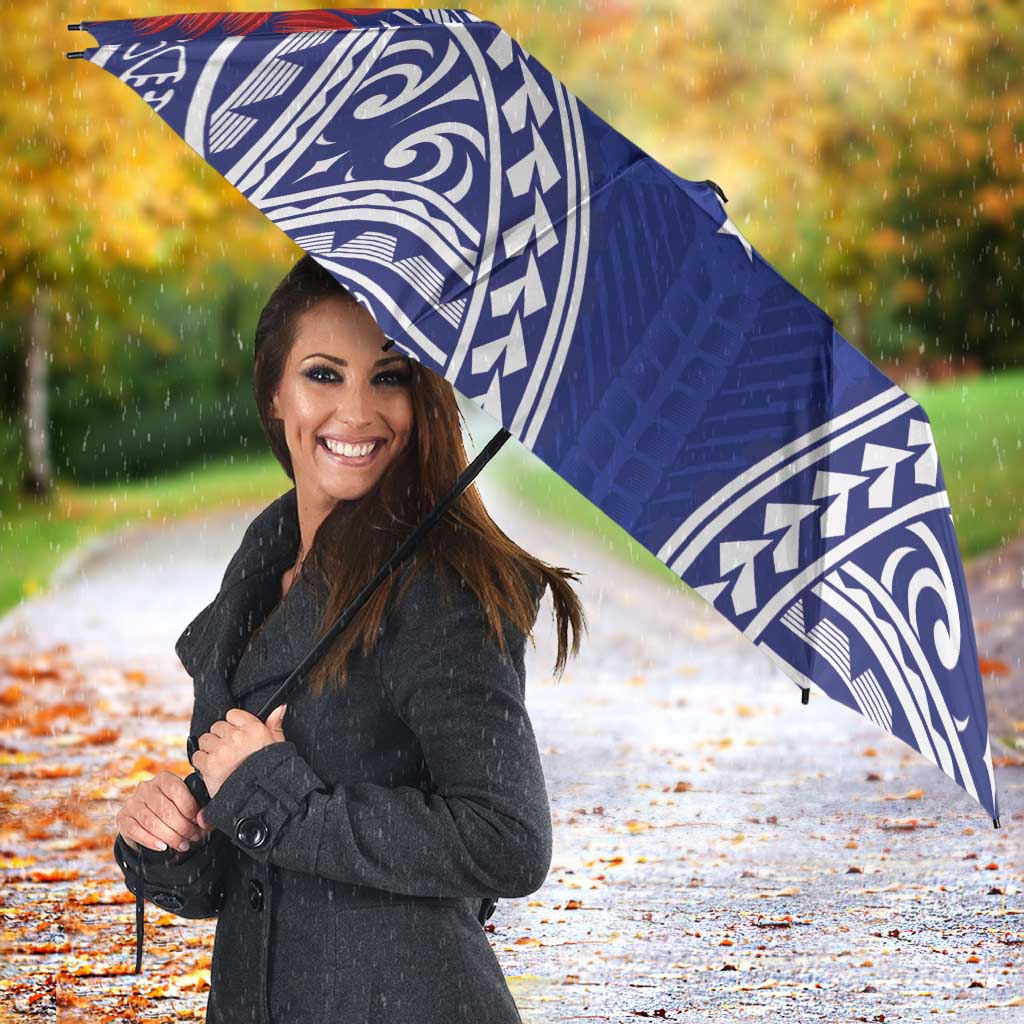 Personalised Toa Samoa Rugby Spirit Umbrella Blue Samoan Tribal Pattern - Polynesian Pride