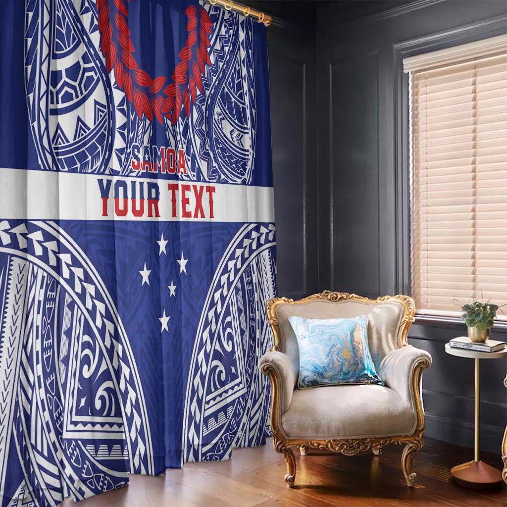 Personalised Toa Samoa Rugby Spirit Window Curtain Blue Samoan Tribal Pattern - Polynesian Pride