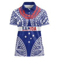 Personalised Toa Samoa Rugby Spirit Women Polo Shirt Blue Samoan Tribal Pattern - Polynesian Pride