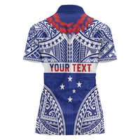 Personalised Toa Samoa Rugby Spirit Women Polo Shirt Blue Samoan Tribal Pattern - Polynesian Pride