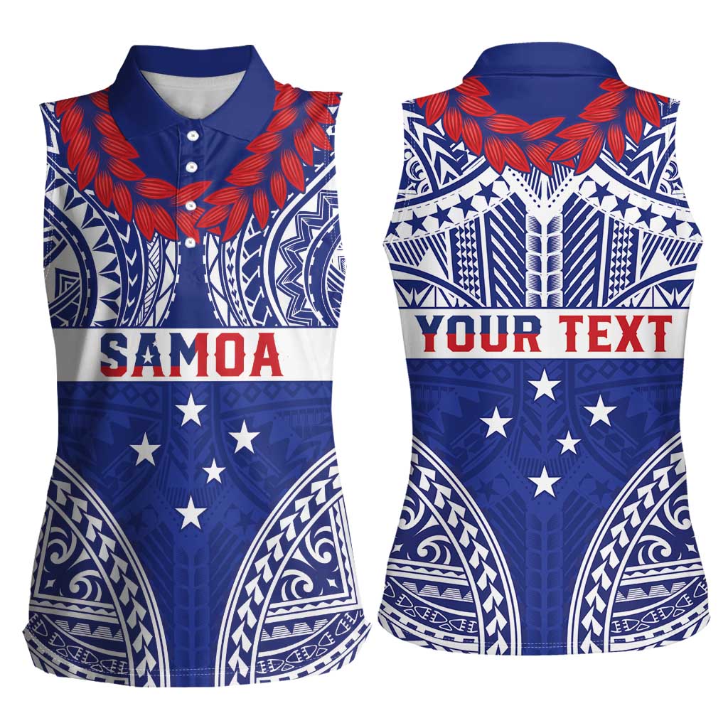 Personalised Toa Samoa Rugby Spirit Women Sleeveless Polo Shirt Blue Samoan Tribal Pattern - Polynesian Pride