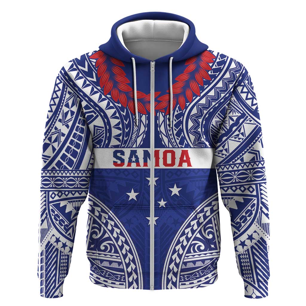 Personalised Toa Samoa Rugby Spirit Zip Hoodie Blue Samoan Tribal Pattern LT9 Zip Hoodie Blue - Polynesian Pride
