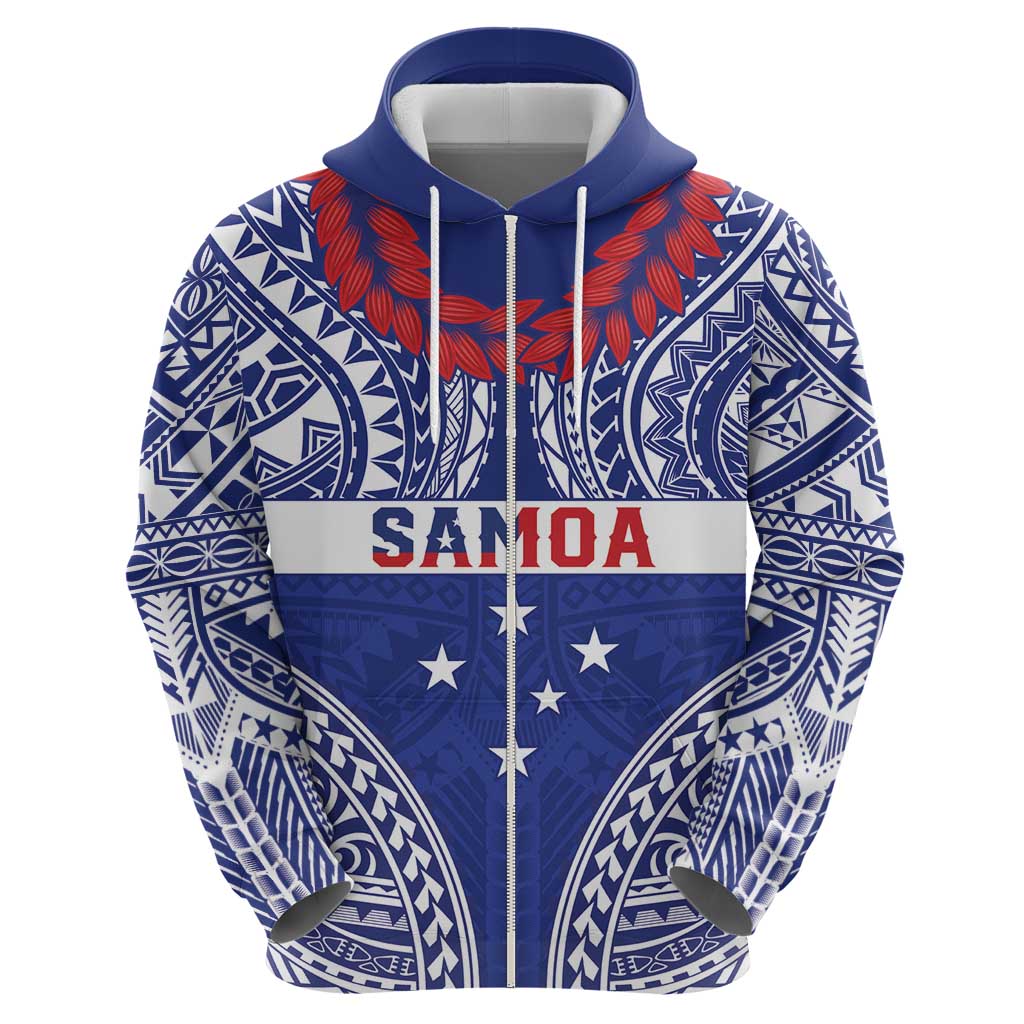 Personalised Toa Samoa Rugby Spirit Zip Hoodie Blue Samoan Tribal Pattern LT9 - Polynesian Pride
