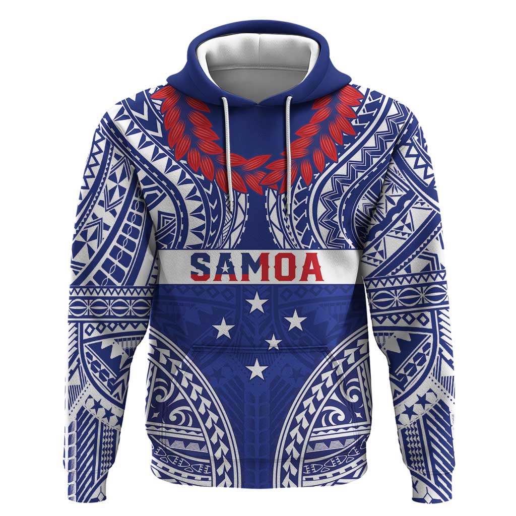 Personalised Toa Samoa Rugby Spirit Zip Hoodie Blue Samoan Tribal Pattern LT9 Pullover Hoodie Blue - Polynesian Pride