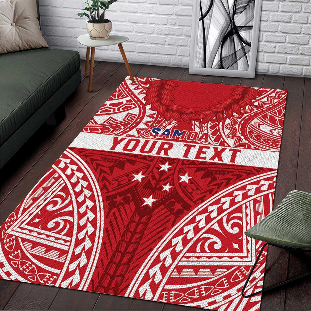 Personalised Toa Samoa Rugby Spirit Area Rug Red Samoan Tribal Pattern - Polynesian Pride