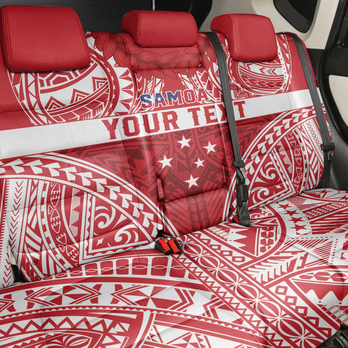 Personalised Toa Samoa Rugby Spirit Back Car Seat Cover Red Samoan Tribal Pattern - Polynesian Pride