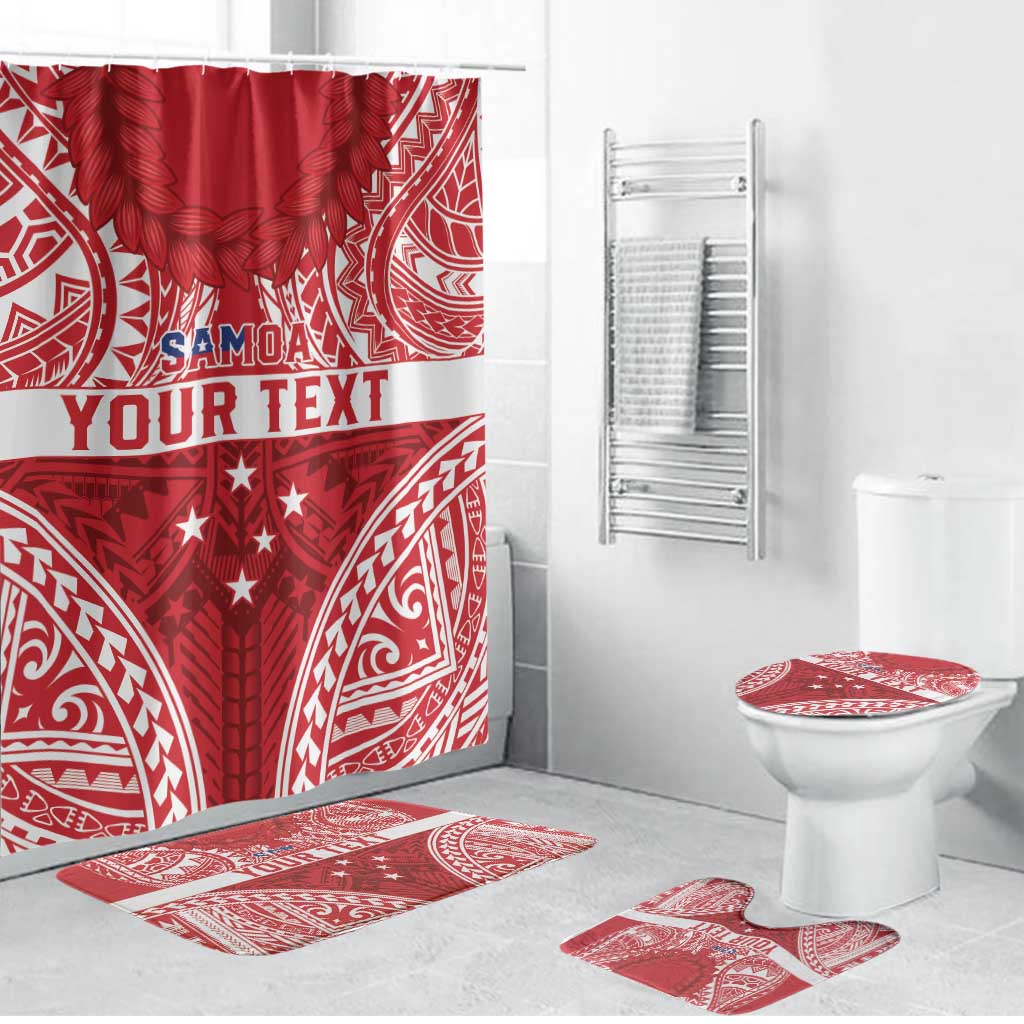 Personalised Toa Samoa Rugby Spirit Bathroom Set Red Samoan Tribal Pattern - Polynesian Pride