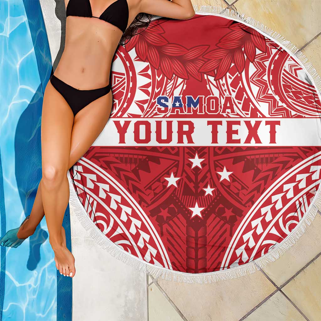 Personalised Toa Samoa Rugby Spirit Beach Blanket Red Samoan Tribal Pattern - Polynesian Pride