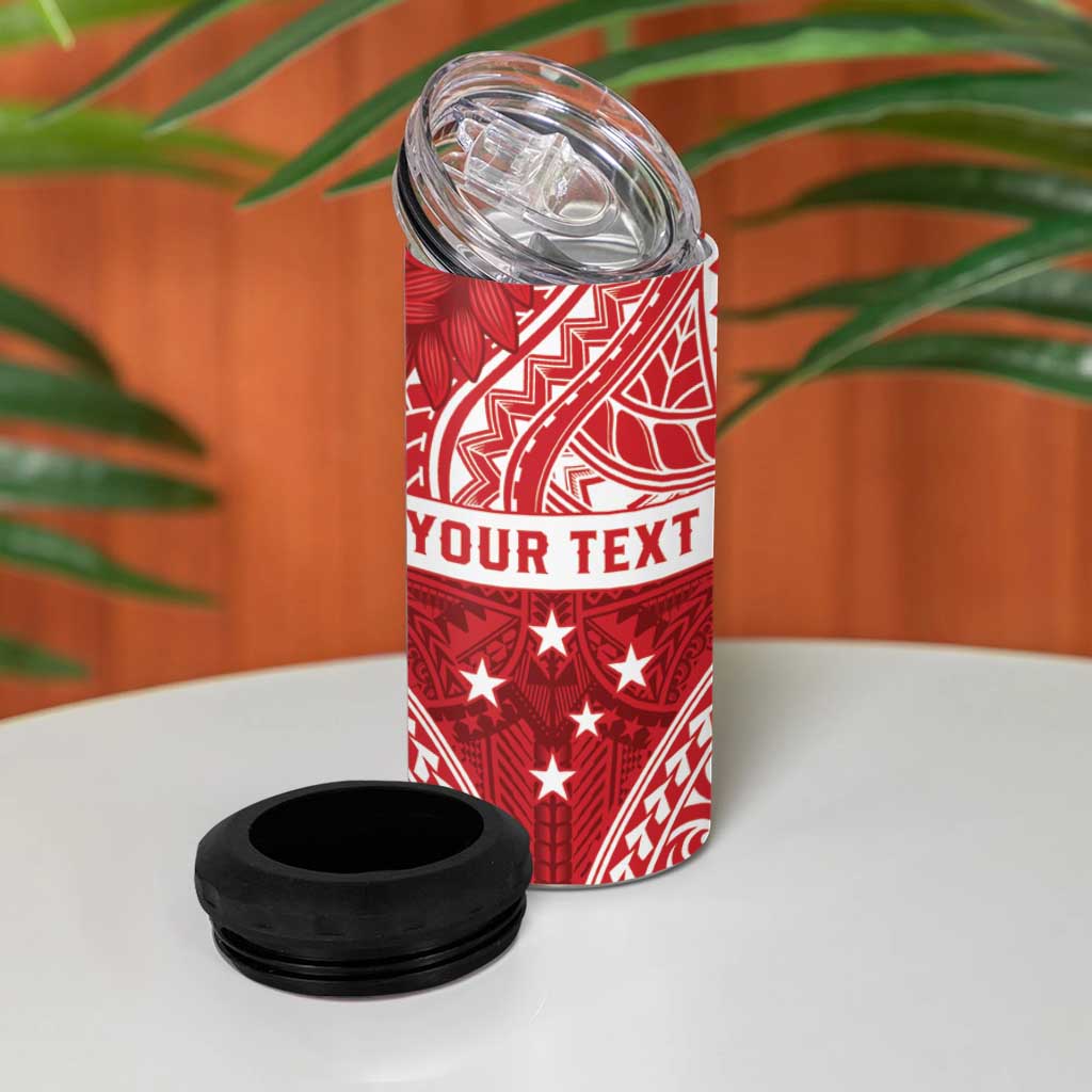 Personalised Toa Samoa Rugby Spirit 4 in 1 Can Cooler Tumbler Red Samoan Tribal Pattern - Polynesian Pride