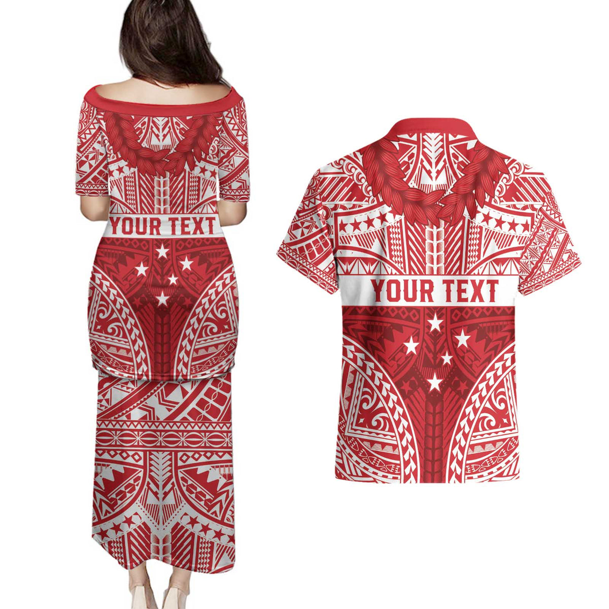 Personalised Toa Samoa Rugby Spirit Couples Matching Puletasi and Hawaiian Shirt Red Samoan Tribal Pattern - Polynesian Pride