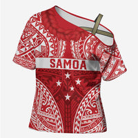 Personalised Toa Samoa Rugby Spirit Cross Shoulder Shirt Red Samoan Tribal Pattern - Polynesian Pride