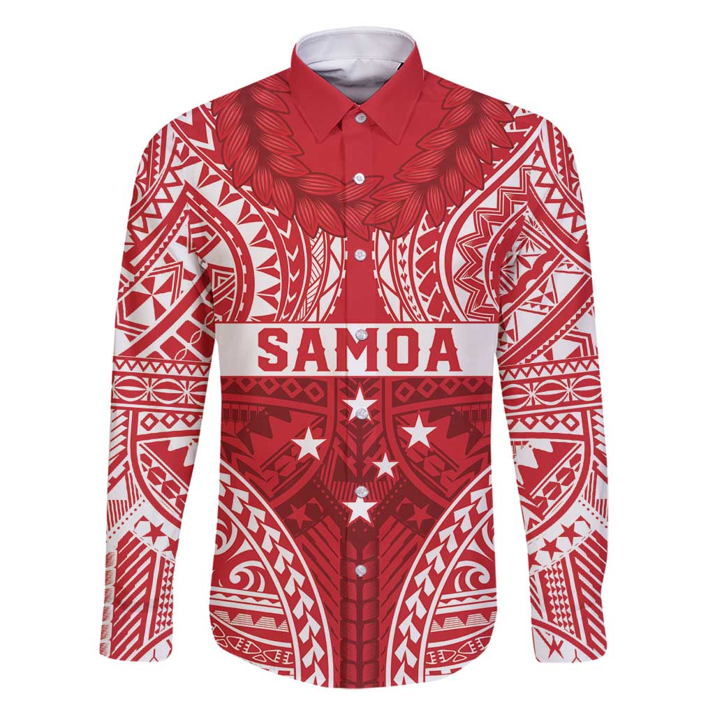 Personalised Toa Samoa Rugby Spirit Family Matching Long Sleeve Bodycon Dress and Hawaiian Shirt Red Samoan Tribal Pattern - Polynesian Pride