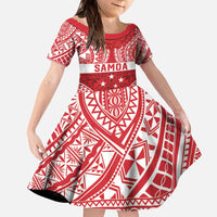 Personalised Toa Samoa Rugby Spirit Family Matching Off The Shoulder Long Sleeve Dress and Hawaiian Shirt Red Samoan Tribal Pattern - Polynesian Pride