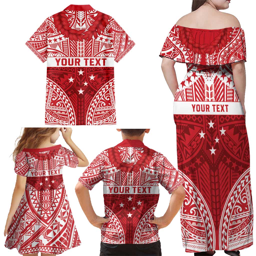 Personalised Toa Samoa Rugby Spirit Family Matching Off Shoulder Maxi Dress and Hawaiian Shirt Red Samoan Tribal Pattern - Polynesian Pride