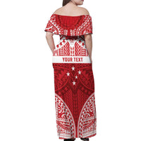 Personalised Toa Samoa Rugby Spirit Family Matching Off Shoulder Maxi Dress and Hawaiian Shirt Red Samoan Tribal Pattern - Polynesian Pride