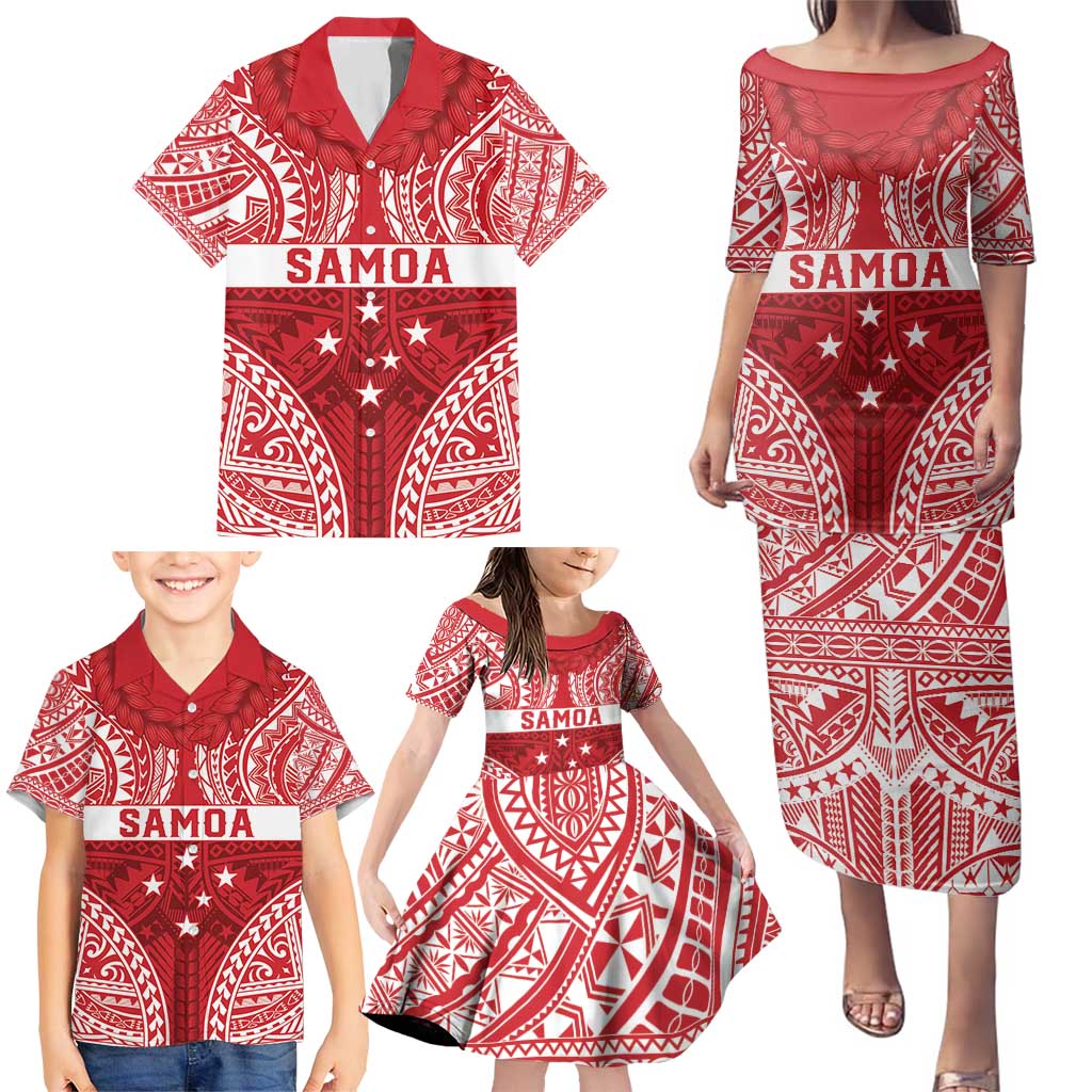 Personalised Toa Samoa Rugby Spirit Family Matching Puletasi and Hawaiian Shirt Red Samoan Tribal Pattern - Polynesian Pride