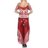 Personalised Toa Samoa Rugby Spirit Family Matching Summer Maxi Dress and Hawaiian Shirt Red Samoan Tribal Pattern - Polynesian Pride