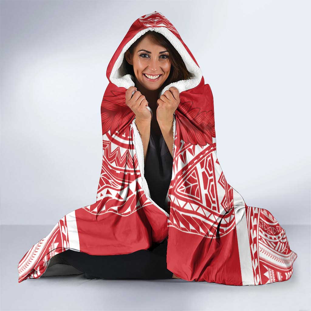 Personalised Toa Samoa Rugby Spirit Hooded Blanket Red Samoan Tribal Pattern - Polynesian Pride