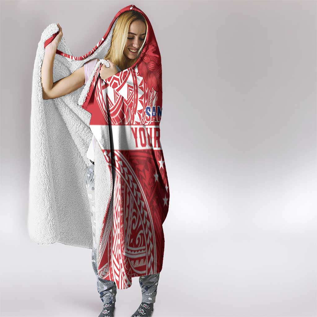 Personalised Toa Samoa Rugby Spirit Hooded Blanket Red Samoan Tribal Pattern - Polynesian Pride