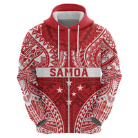 Personalised Toa Samoa Rugby Spirit Hoodie Red Samoan Tribal Pattern - Polynesian Pride