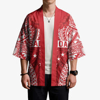Personalised Toa Samoa Rugby Spirit Kimono Red Samoan Tribal Pattern - Polynesian Pride