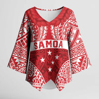 Personalised Toa Samoa Rugby Spirit Kimono Sleeve Blouse Red Samoan Tribal Pattern - Polynesian Pride
