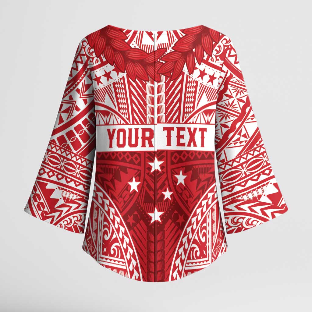 Personalised Toa Samoa Rugby Spirit Kimono Sleeve Blouse Red Samoan Tribal Pattern - Polynesian Pride