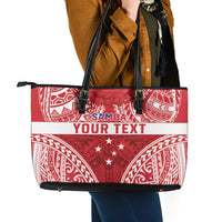 Personalised Toa Samoa Rugby Spirit Leather Tote Bag Red Samoan Tribal Pattern - Polynesian Pride