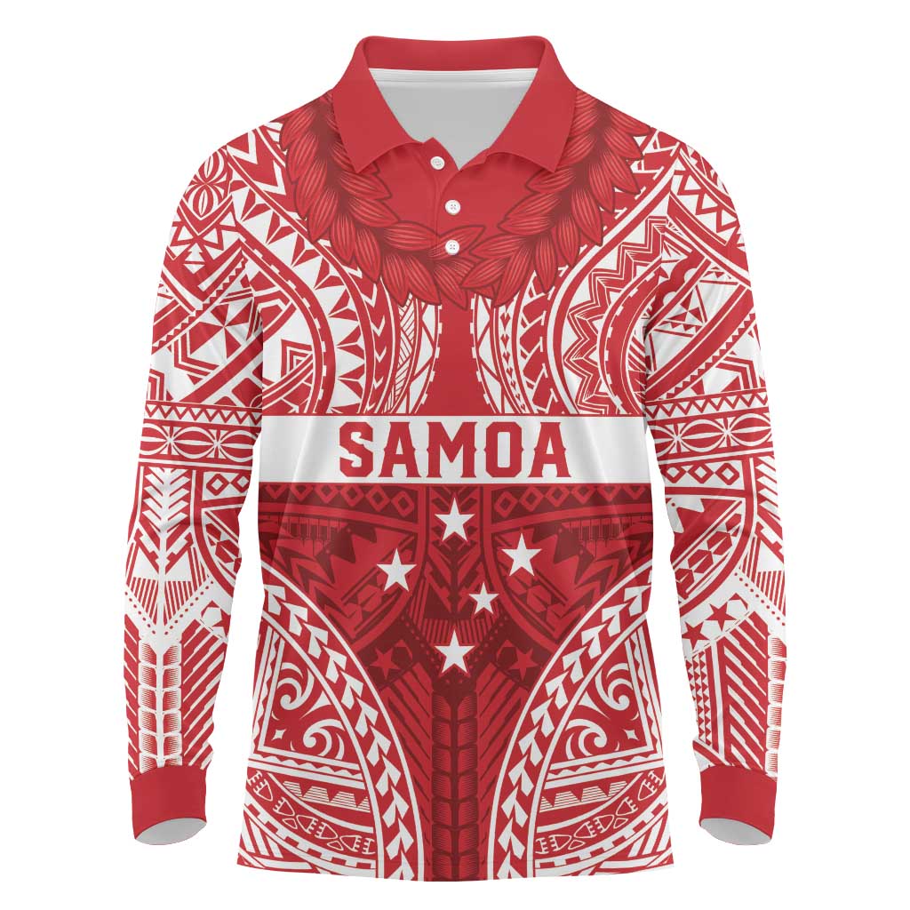 Personalised Toa Samoa Rugby Spirit Long Sleeve Polo Shirt Red Samoan Tribal Pattern - Polynesian Pride
