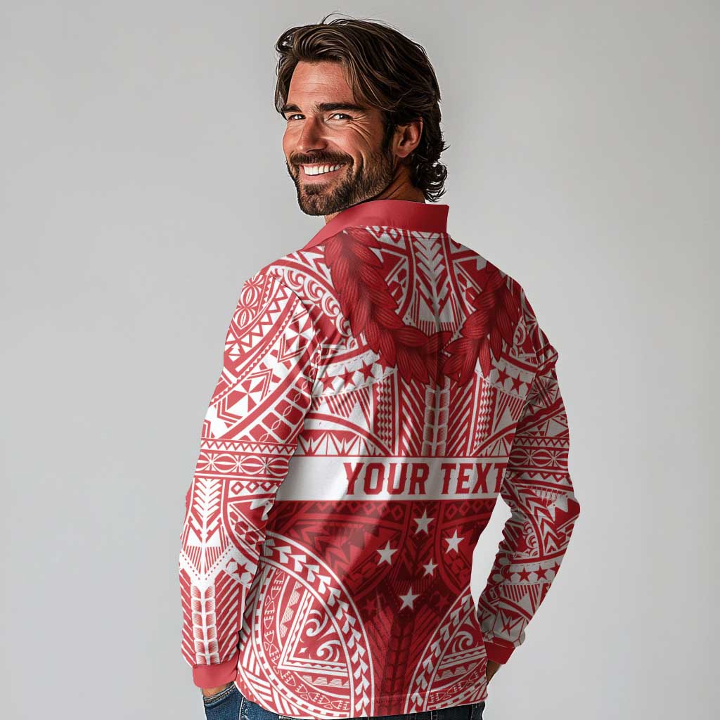 Personalised Toa Samoa Rugby Spirit Long Sleeve Polo Shirt Red Samoan Tribal Pattern - Polynesian Pride