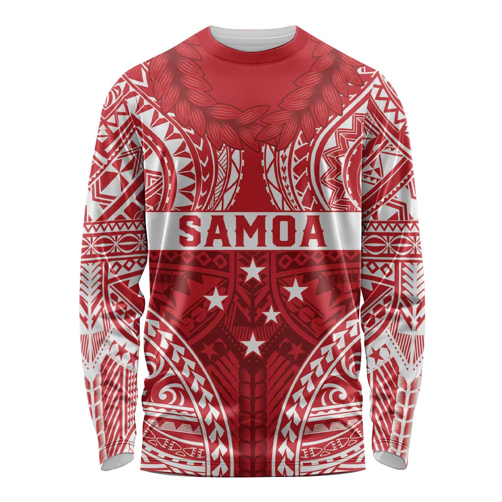 Personalised Toa Samoa Rugby Spirit Long Sleeve Shirt Red Samoan Tribal Pattern - Polynesian Pride