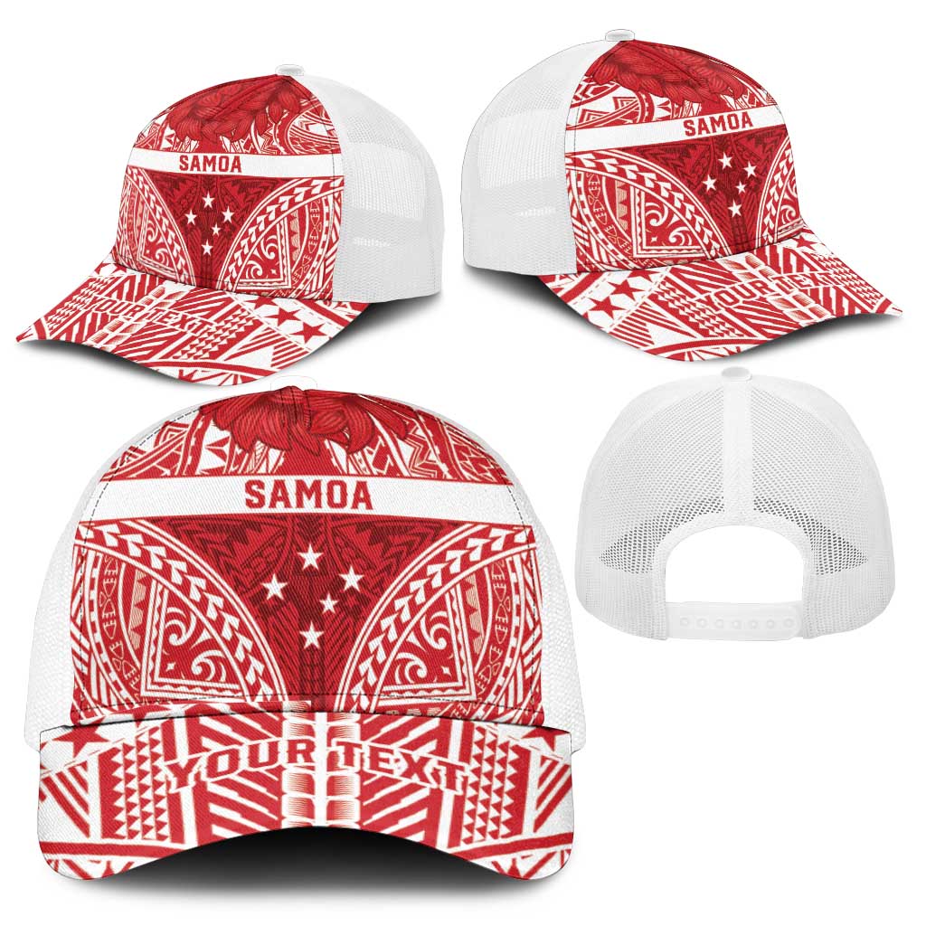 Personalised Toa Samoa Rugby Spirit Mesh Trucker Cap Red Samoan Tribal Pattern - Polynesian Pride