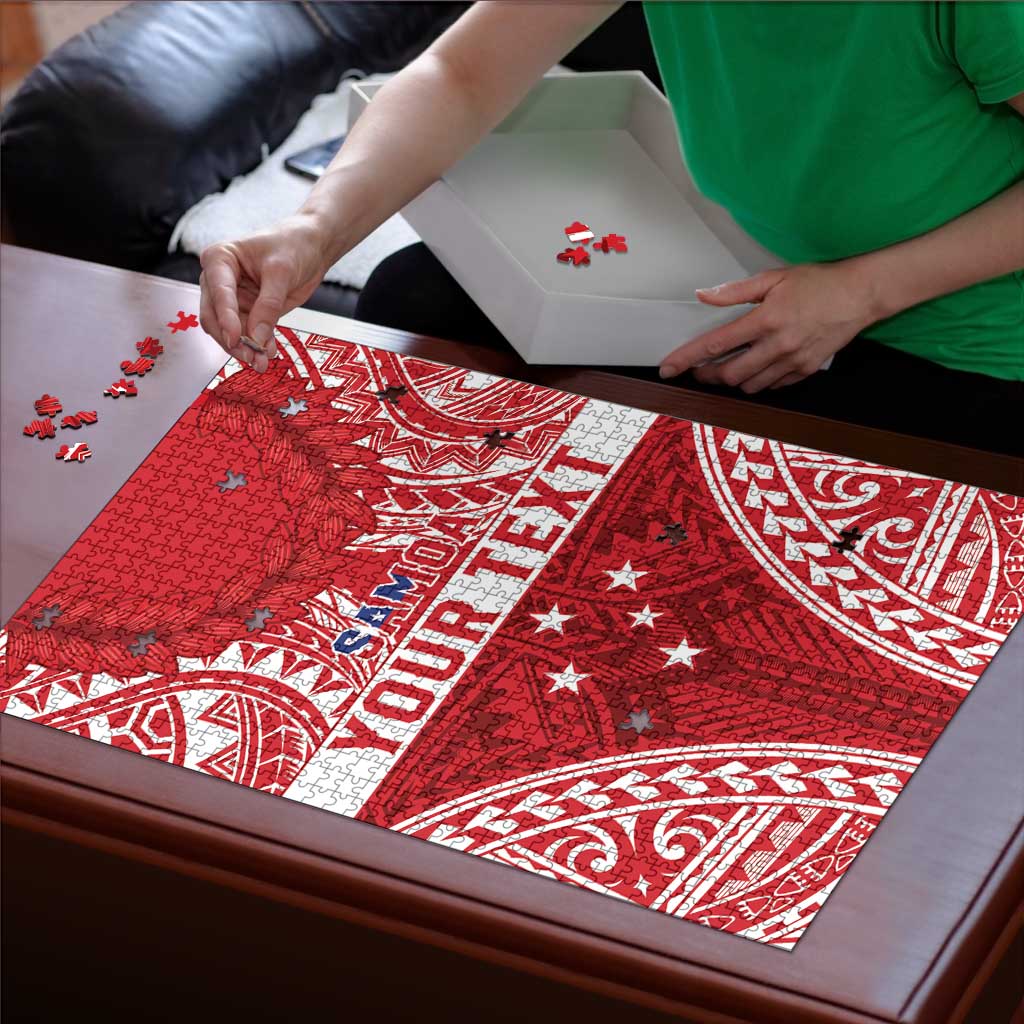 Personalised Toa Samoa Rugby Spirit Puzzle Red Samoan Tribal Pattern - Polynesian Pride