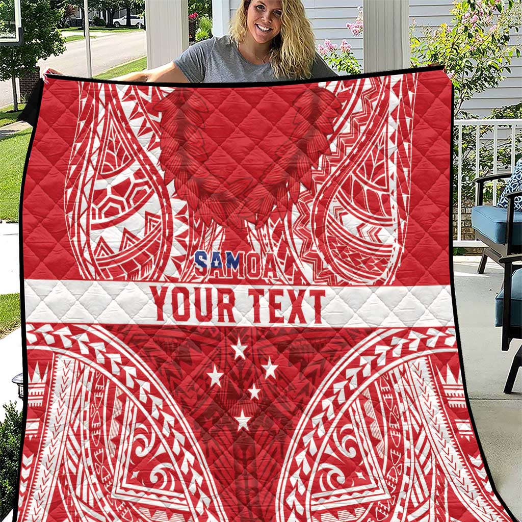 Personalised Toa Samoa Rugby Spirit Quilt Red Samoan Tribal Pattern - Polynesian Pride