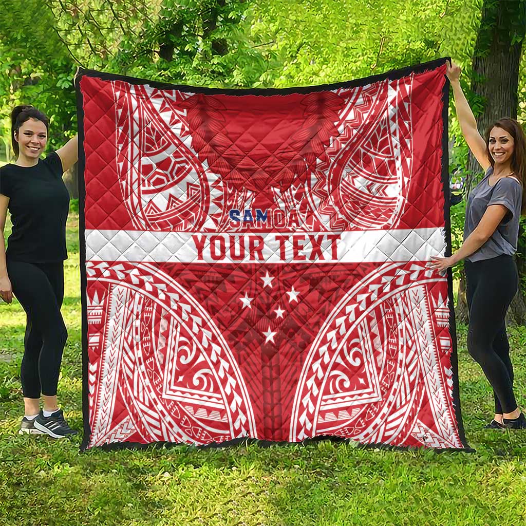 Personalised Toa Samoa Rugby Spirit Quilt Red Samoan Tribal Pattern - Polynesian Pride