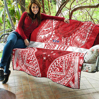 Personalised Toa Samoa Rugby Spirit Quilt Red Samoan Tribal Pattern - Polynesian Pride
