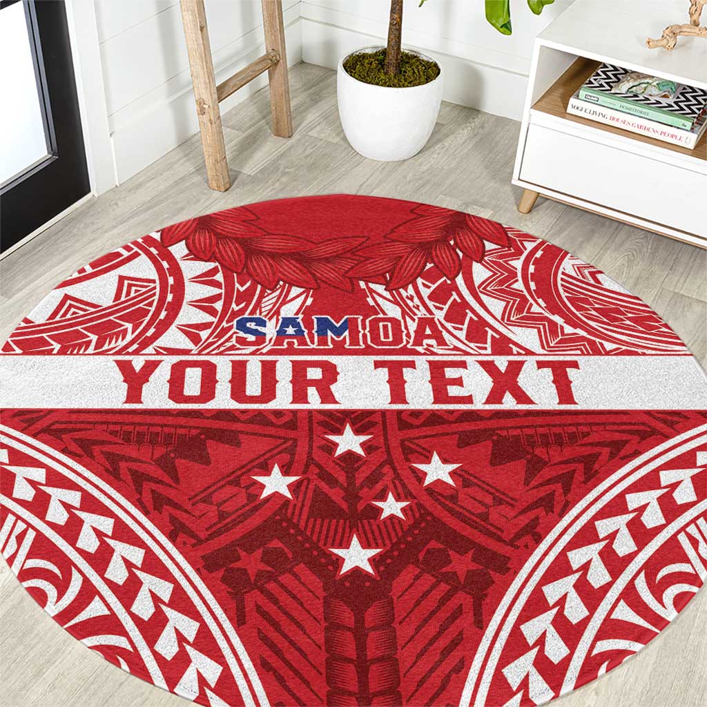 Personalised Toa Samoa Rugby Spirit Round Carpet Red Samoan Tribal Pattern - Polynesian Pride