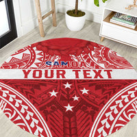 Personalised Toa Samoa Rugby Spirit Round Carpet Red Samoan Tribal Pattern - Polynesian Pride