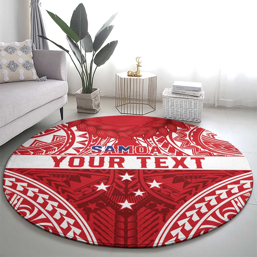 Personalised Toa Samoa Rugby Spirit Round Carpet Red Samoan Tribal Pattern - Polynesian Pride