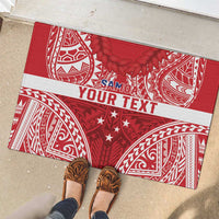 Personalised Toa Samoa Rugby Spirit Rubber Doormat Red Samoan Tribal Pattern - Polynesian Pride