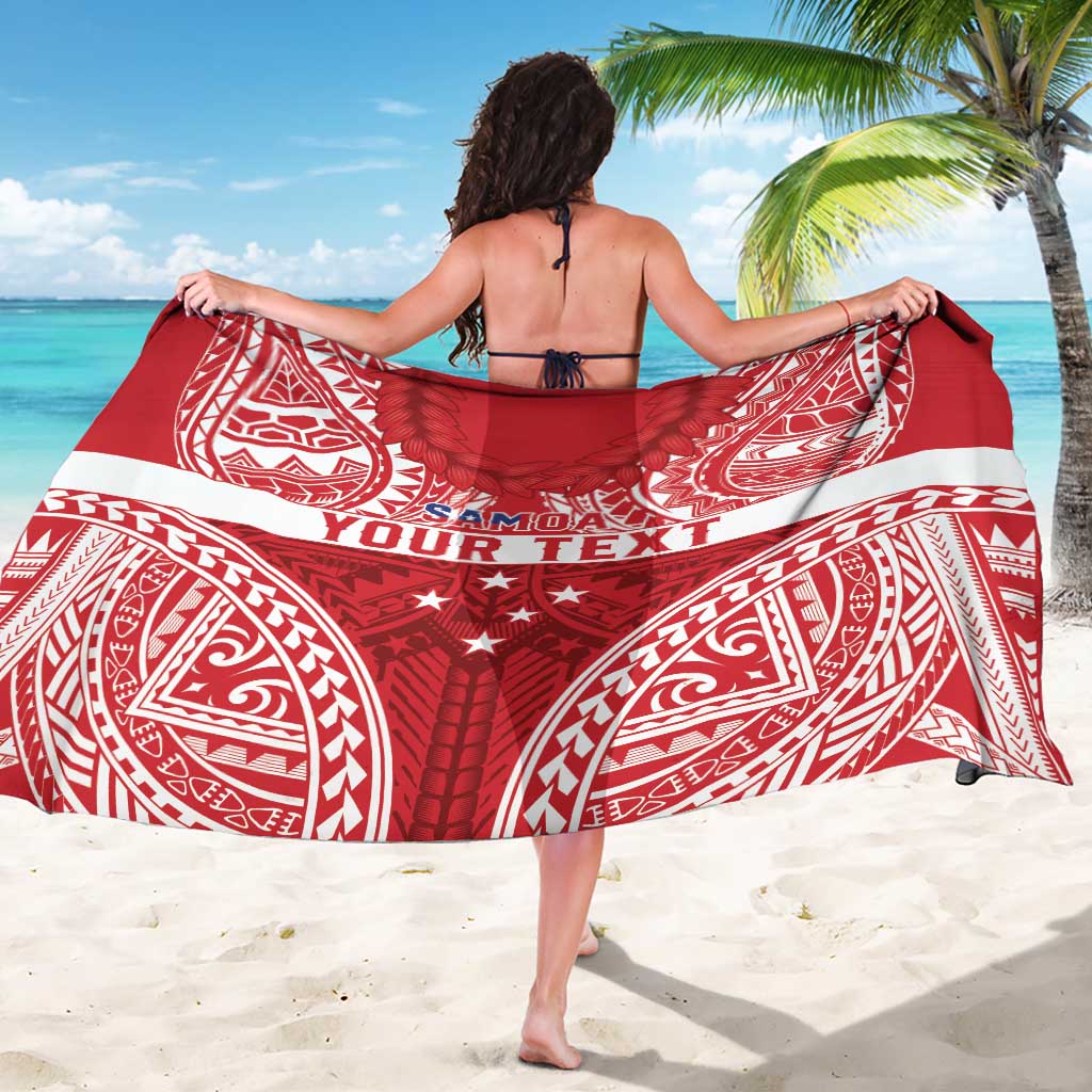 Personalised Toa Samoa Rugby Spirit Sarong Red Samoan Tribal Pattern - Polynesian Pride
