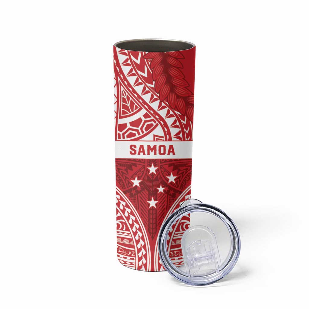 Personalised Toa Samoa Rugby Spirit Skinny Tumbler Red Samoan Tribal Pattern - Polynesian Pride