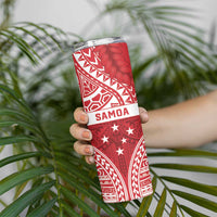 Personalised Toa Samoa Rugby Spirit Skinny Tumbler Red Samoan Tribal Pattern - Polynesian Pride