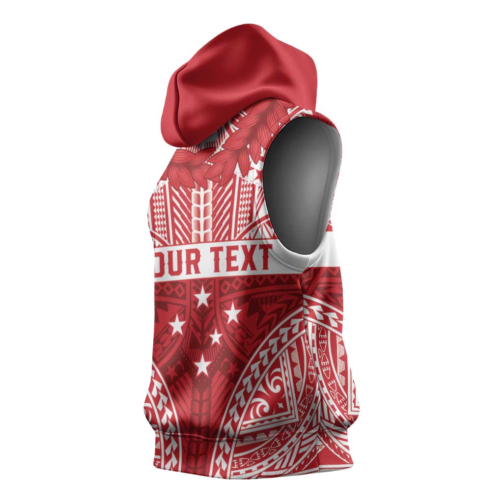 Personalised Toa Samoa Rugby Spirit Sleeveless Hoodie Red Samoan Tribal Pattern - Polynesian Pride