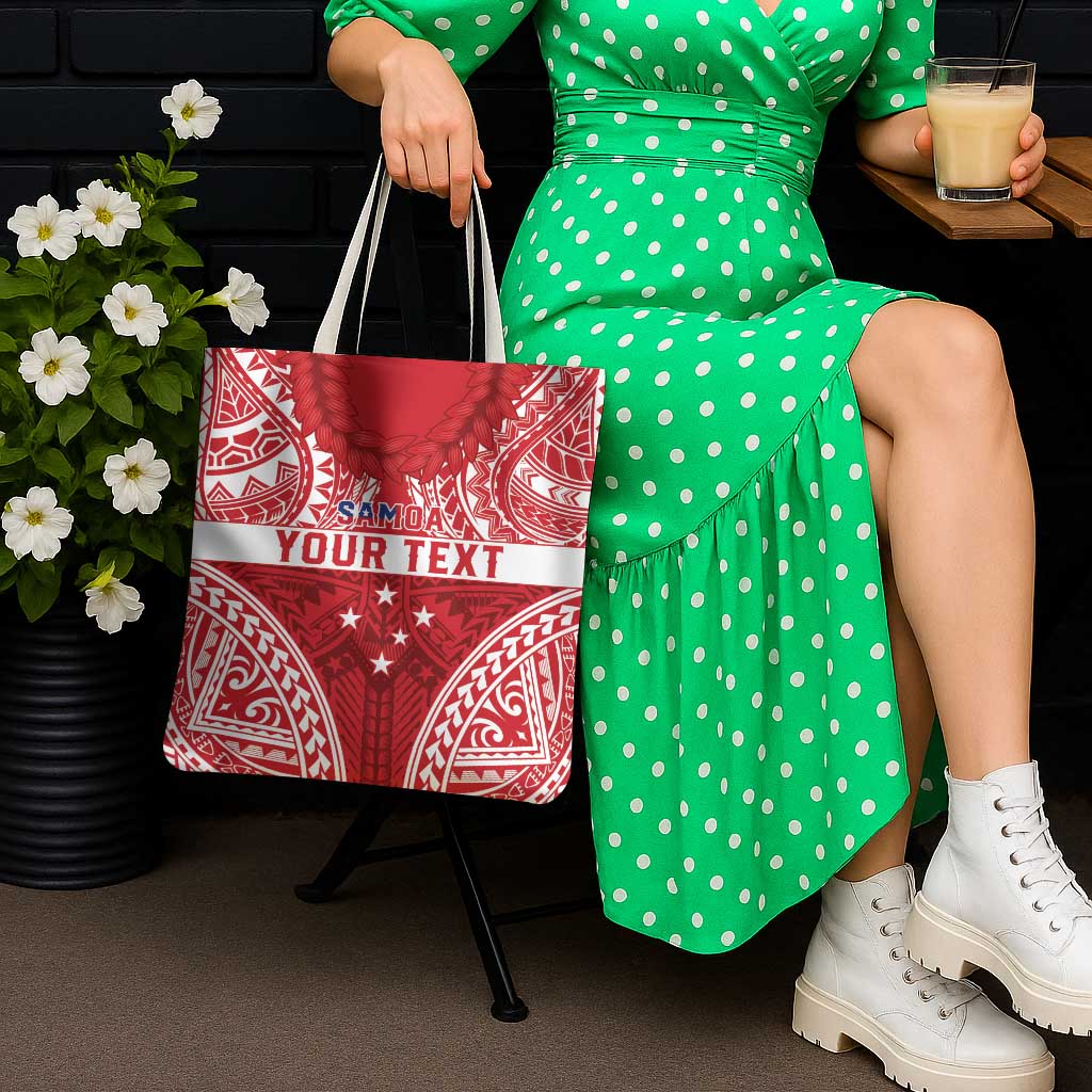 Personalised Toa Samoa Rugby Spirit Tote Bag Red Samoan Tribal Pattern - Polynesian Pride