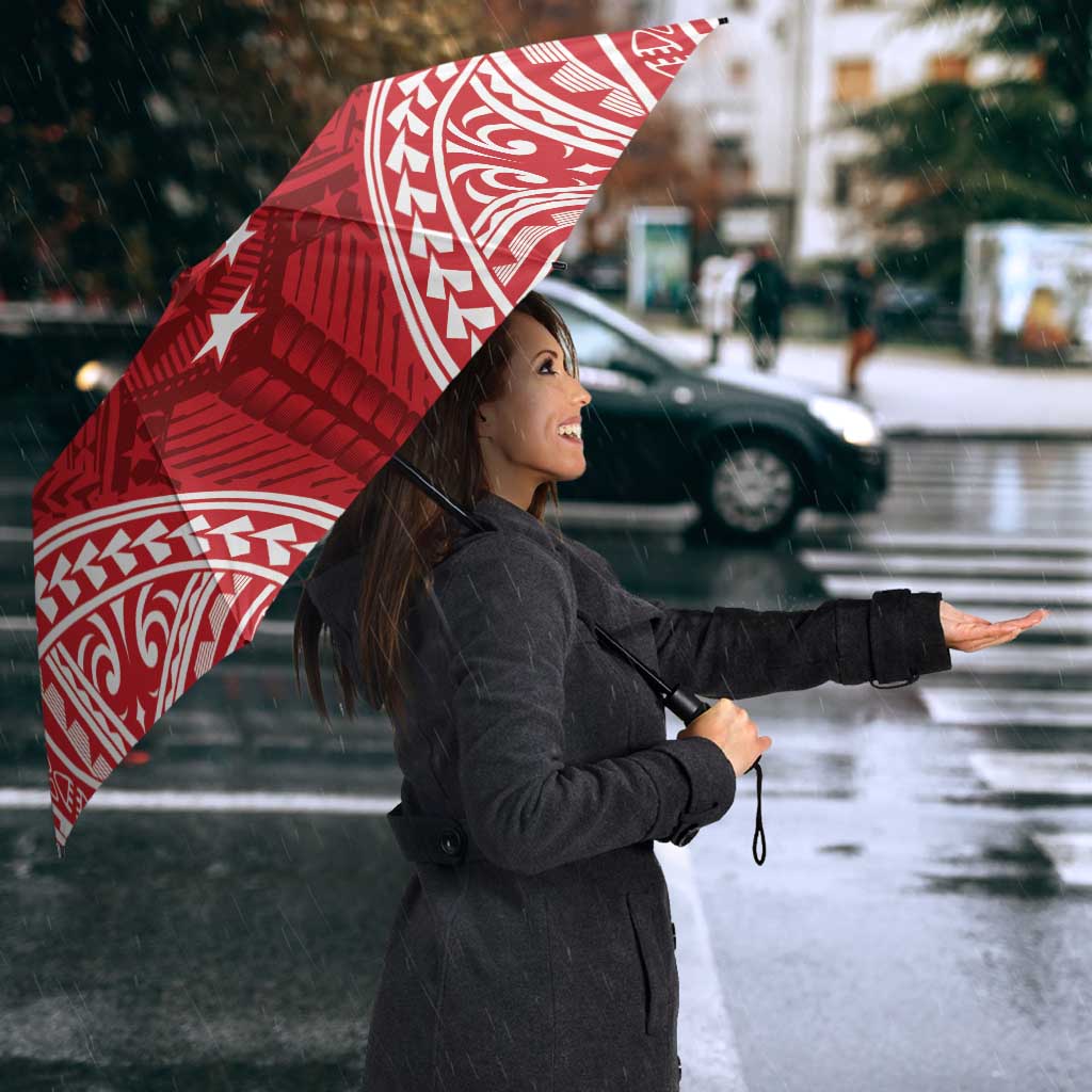 Personalised Toa Samoa Rugby Spirit Umbrella Red Samoan Tribal Pattern - Polynesian Pride