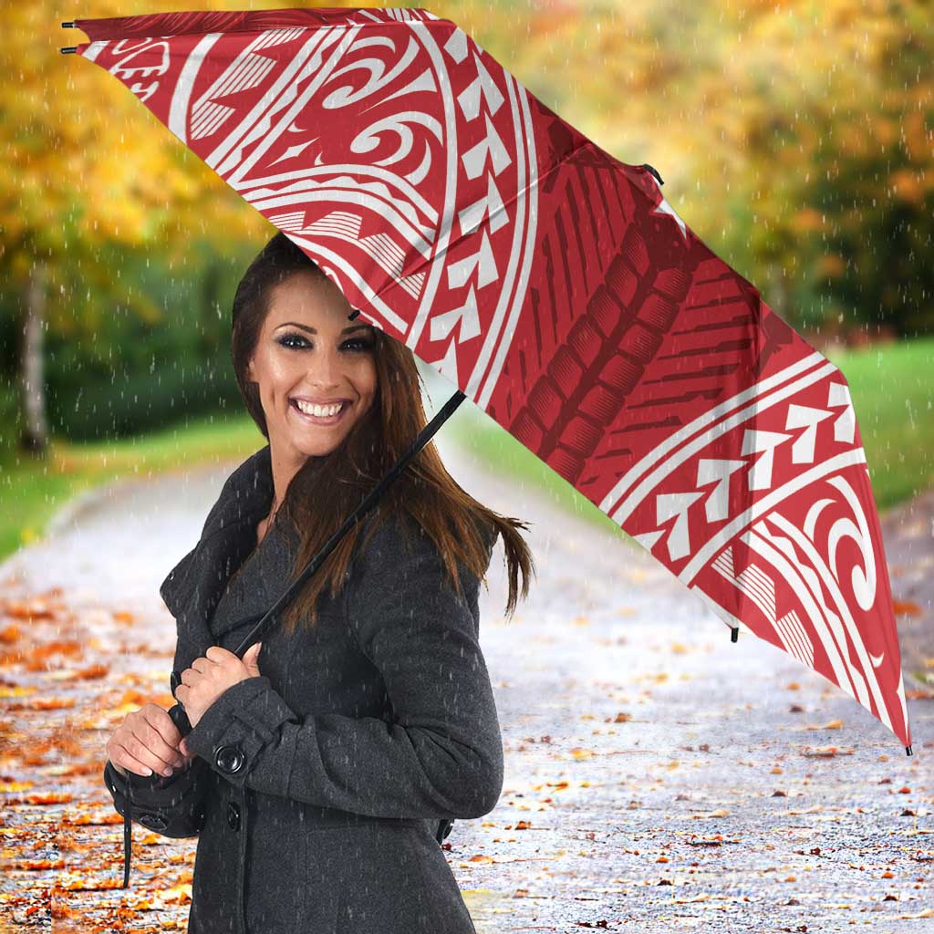 Personalised Toa Samoa Rugby Spirit Umbrella Red Samoan Tribal Pattern - Polynesian Pride