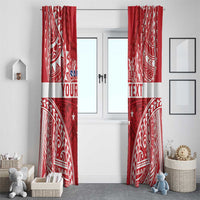Personalised Toa Samoa Rugby Spirit Window Curtain Red Samoan Tribal Pattern - Polynesian Pride