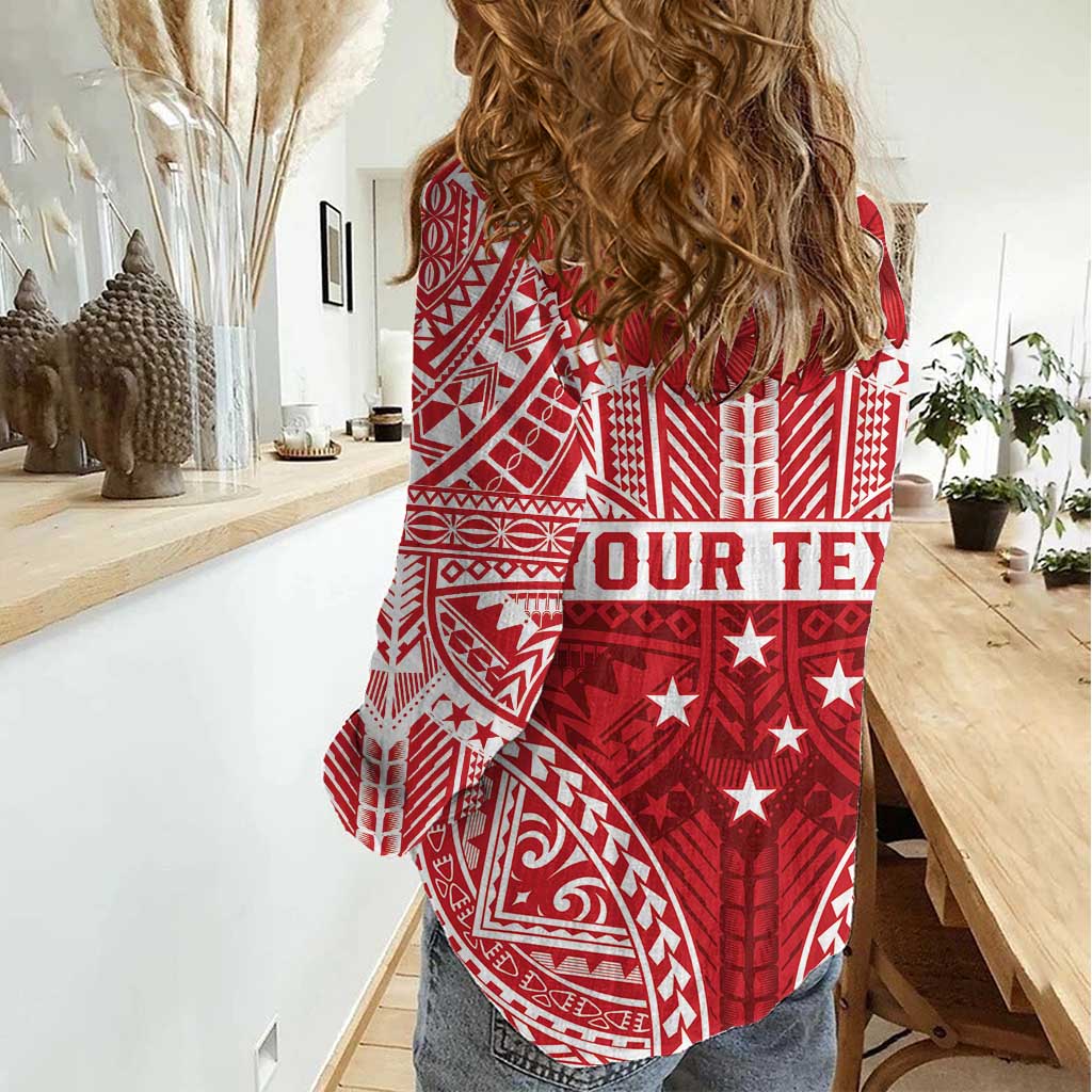 Personalised Toa Samoa Rugby Spirit Women Casual Shirt Red Samoan Tribal Pattern - Polynesian Pride