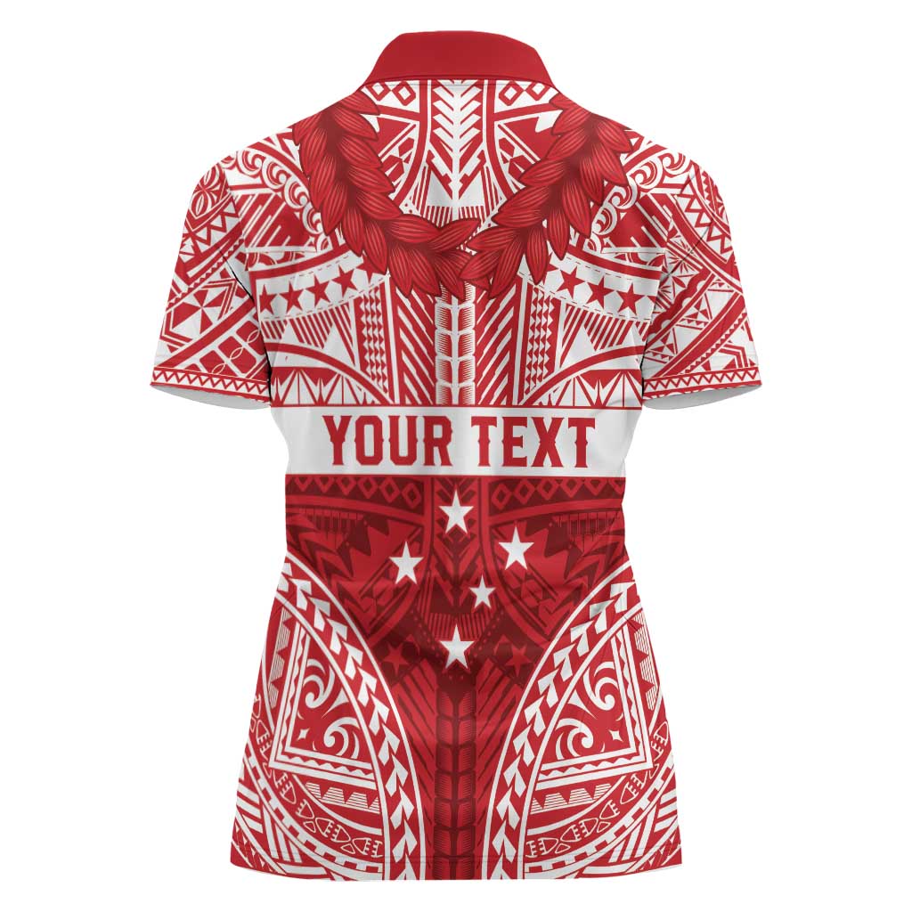 Personalised Toa Samoa Rugby Spirit Women Polo Shirt Red Samoan Tribal Pattern - Polynesian Pride